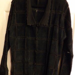Dark Navy Suede & Crochet Jacket